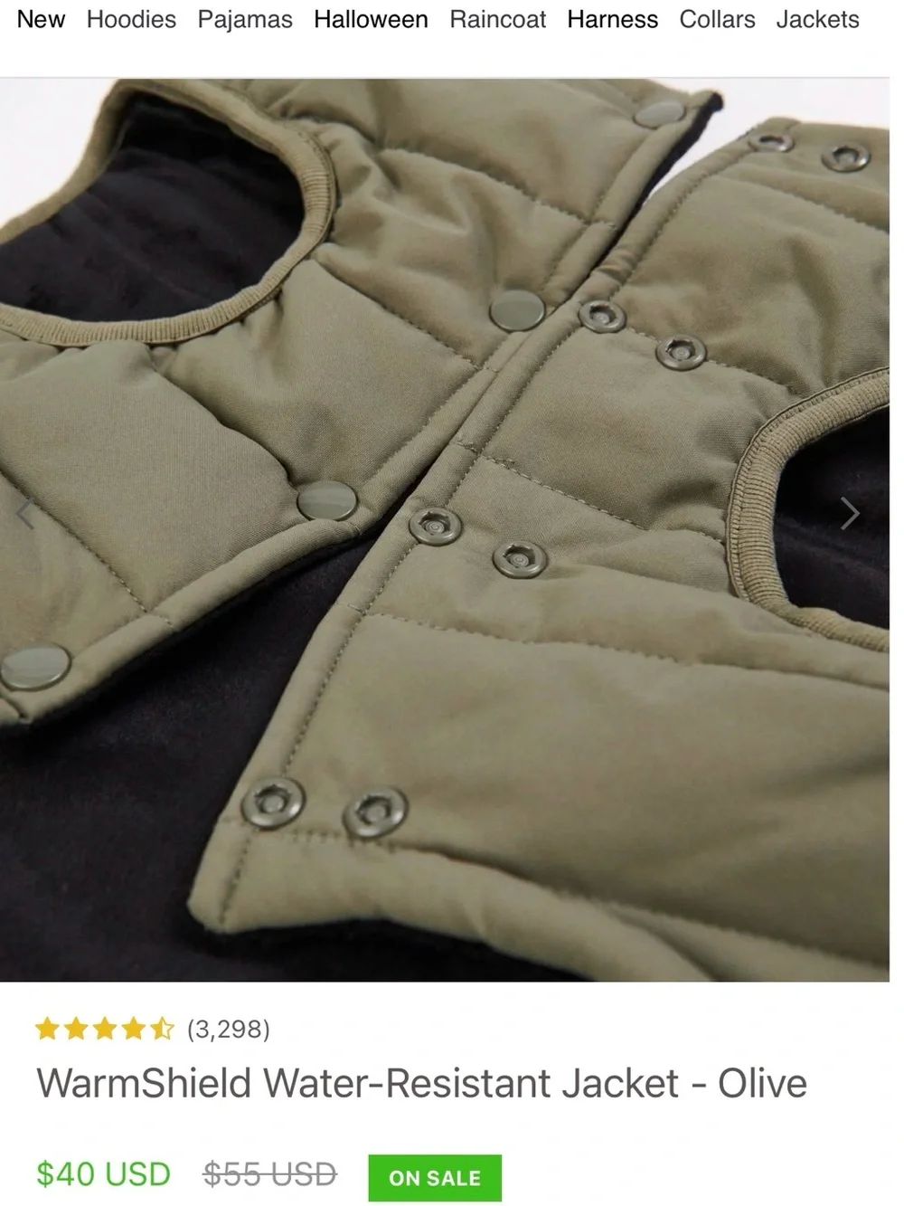 WarmShield Olive Puffer Dog Jacket - Water-Resistant